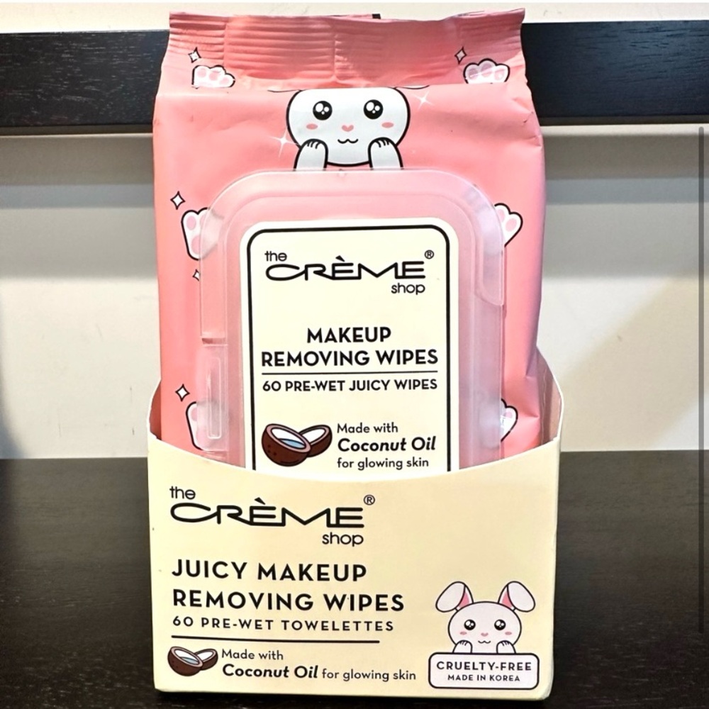 The Crème Shop Pink Makeup Removing Wipes with moisturizer coconut oil